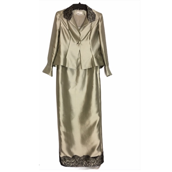 Miri Silver 100% Silk Dress & Blazer Suit Size 8 - Picture 1 of 16